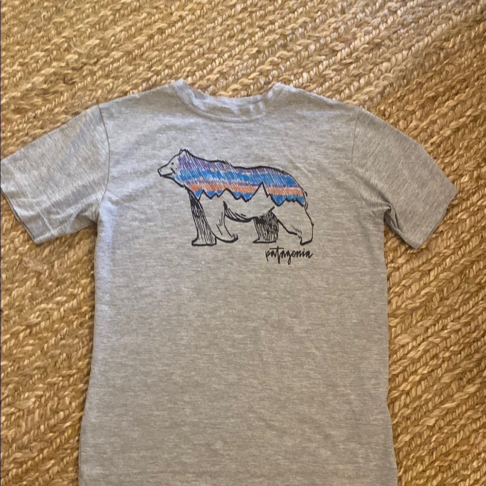 Patagonia Gray Short Sleeve Tee with Bear Graphic